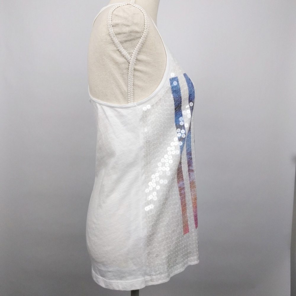 VS PINK Clear Sequined American Flag Size 2 white racerback tank top - Picture 4 of 8
